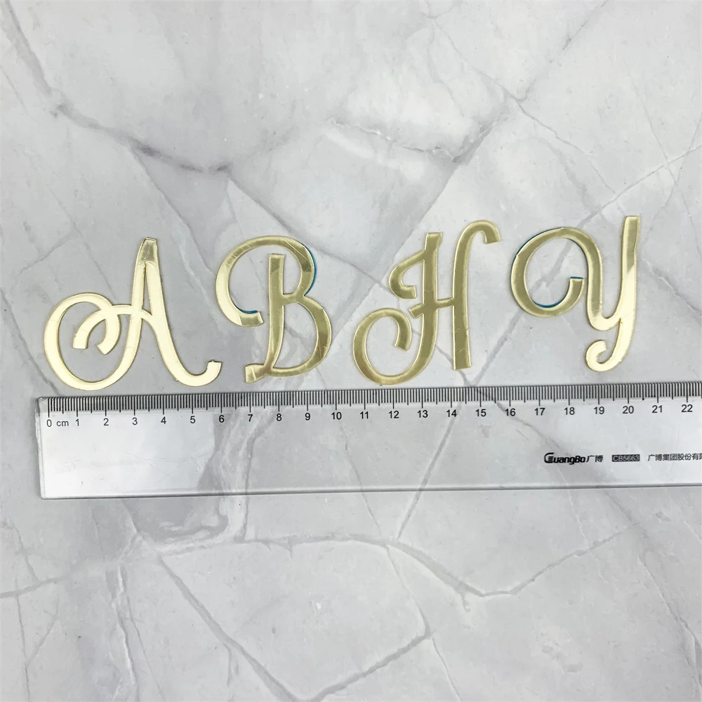 Golden Mirror Acrylic A-Z English Letter Alphabet Cake Decorating for Birthday Party Wedding Dessert DIY Decoration Cake Toppers
