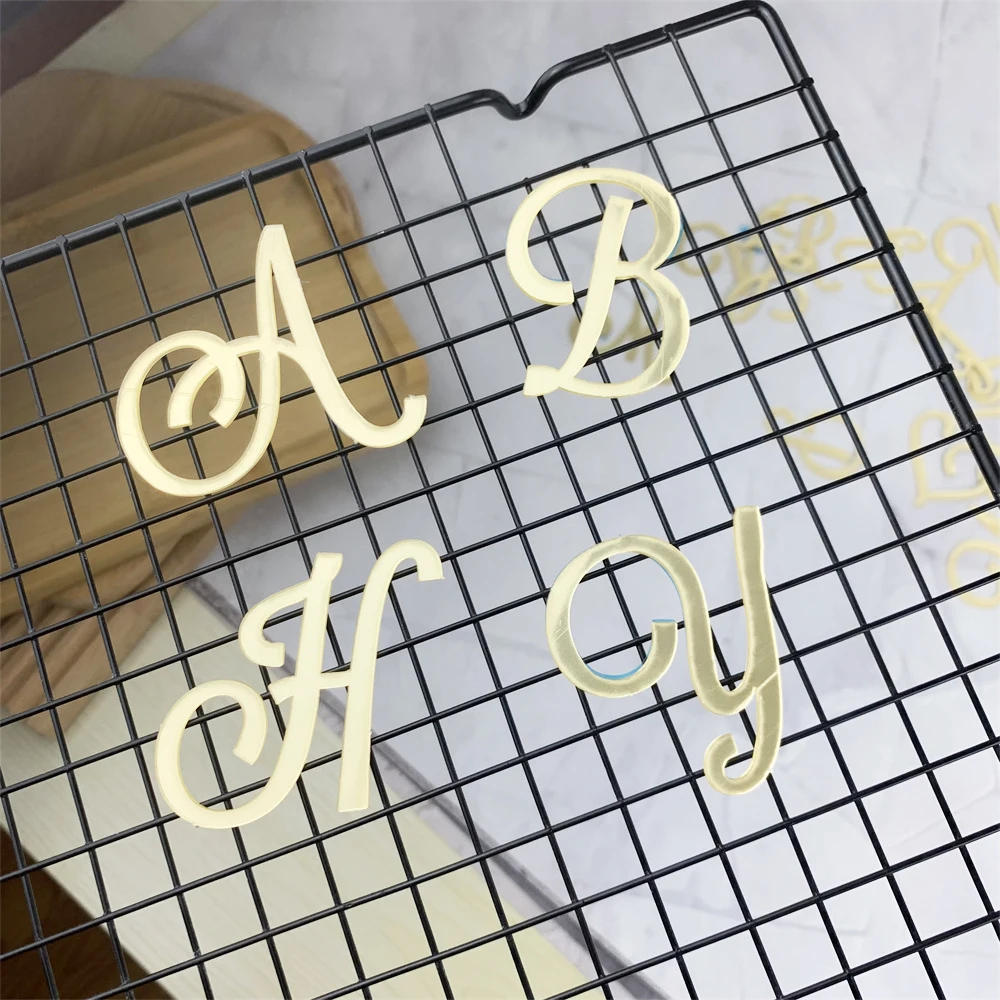 Golden Mirror Acrylic A-Z English Letter Alphabet Cake Decorating for Birthday Party Wedding Dessert DIY Decoration Cake Toppers