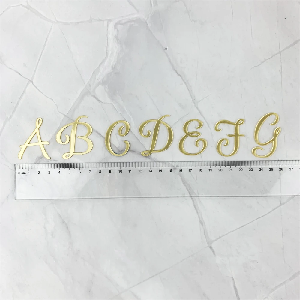 Golden Mirror Acrylic A-Z English Letter Alphabet Cake Decorating for Birthday Party Wedding Dessert DIY Decoration Cake Toppers