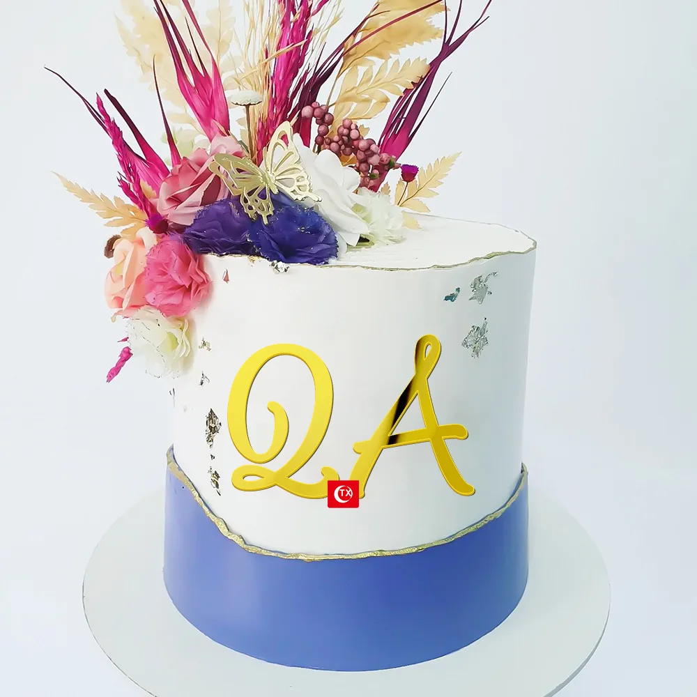 Golden Mirror Acrylic A-Z English Letter Alphabet Cake Decorating for Birthday Party Wedding Dessert DIY Decoration Cake Toppers