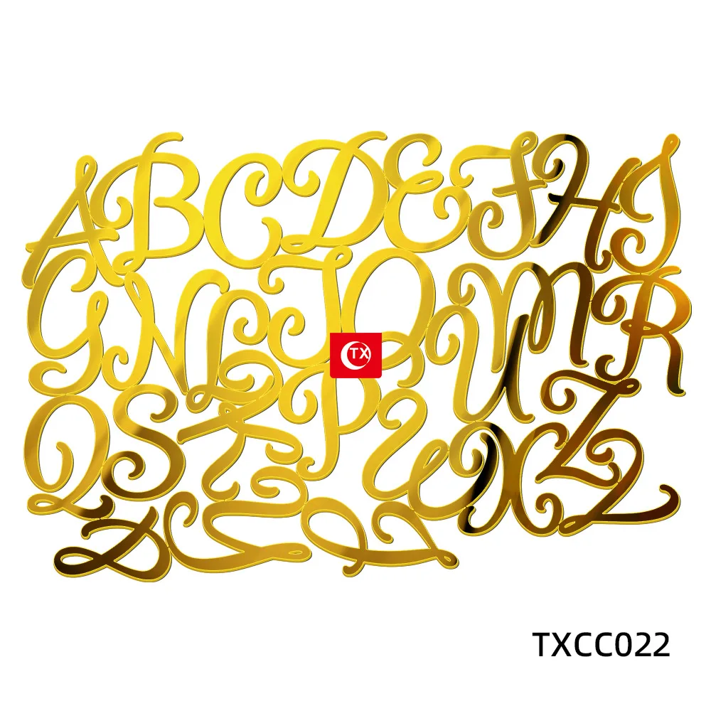 Golden Mirror Acrylic A-Z English Letter Alphabet Cake Decorating for Birthday Party Wedding Dessert DIY Decoration Cake Toppers