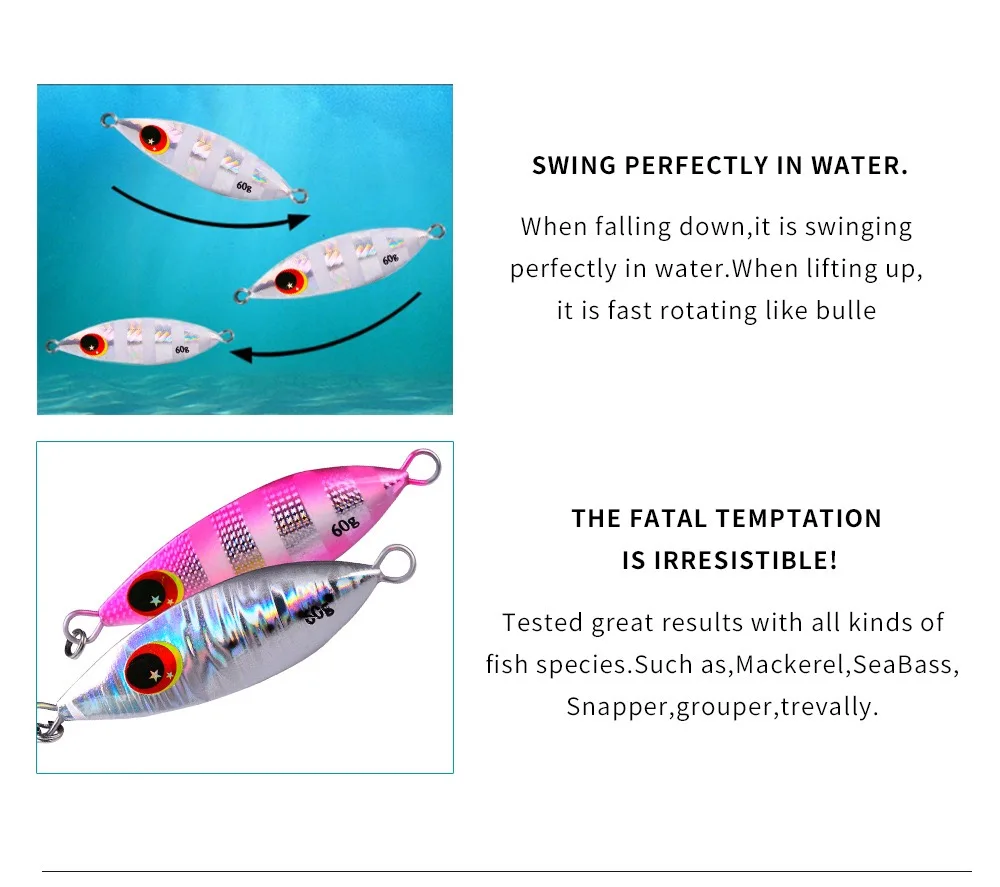 Big Jig Fishing Lure Weights 10g-60g Fishing Jigs Saltwater Lures Metal Bass Jig Isca Artificial Fake Fish Glitter Holographic