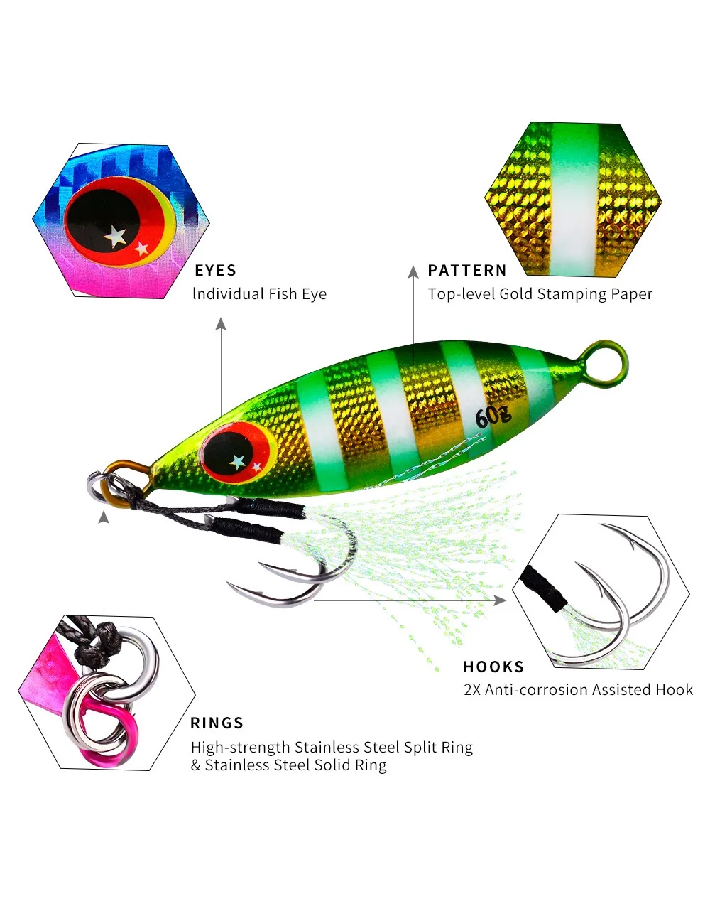 Big Jig Fishing Lure Weights 10g-60g Fishing Jigs Saltwater Lures Metal Bass Jig Isca Artificial Fake Fish Glitter Holographic