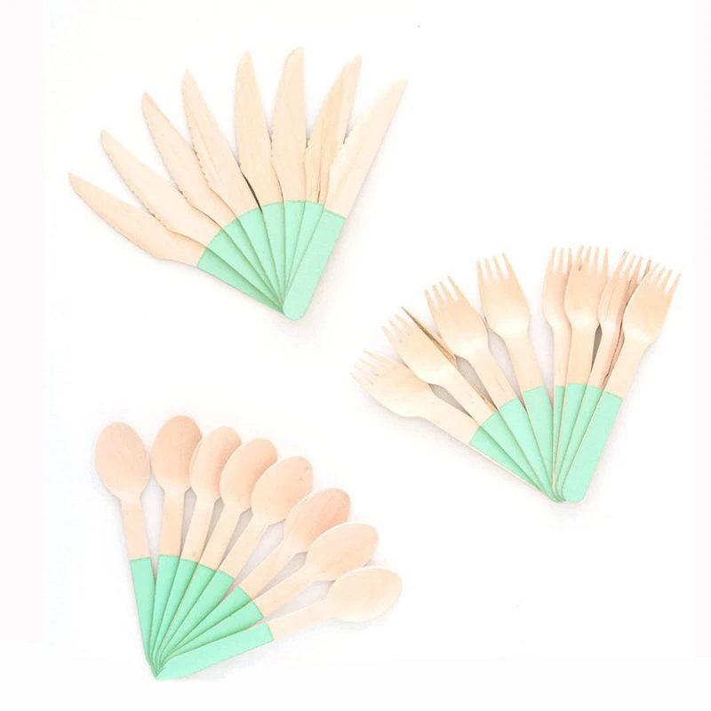 Party Disposable Wooden Cutlery Fork/Spoon/Cutters Knives Party Supplies Kitchen Utensil Birthday Dessert Tableware Packing 16cm