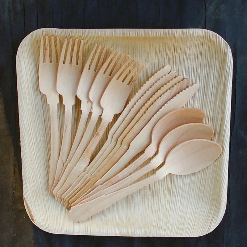 Party Disposable Wooden Cutlery Fork/Spoon/Cutters Knives Party Supplies Kitchen Utensil Birthday Dessert Tableware Packing 16cm
