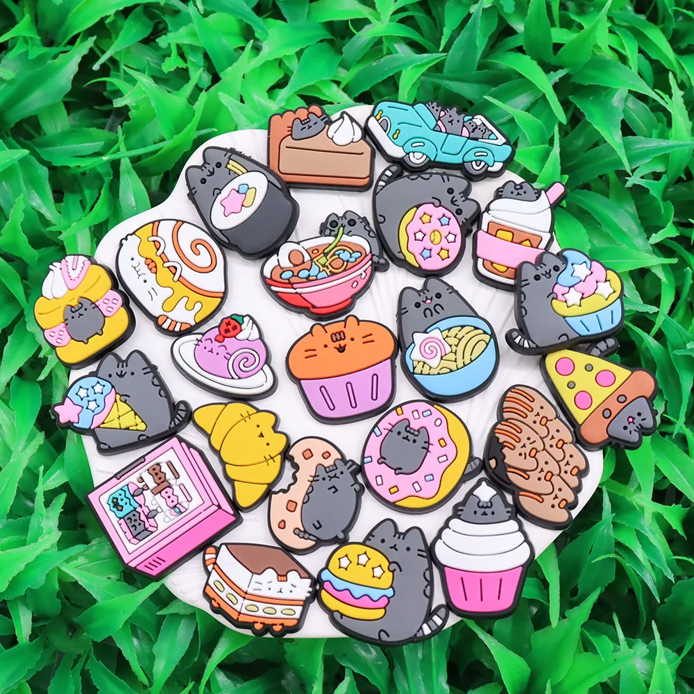 1Pcs PVC Adorable Little Cat Cupcake Sandals Shoe Charms Accessories Food Designer Decoration DIY Adult Bracelet