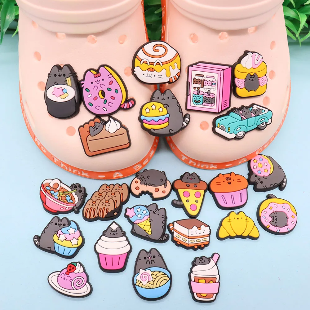 1Pcs PVC Adorable Little Cat Cupcake Sandals Shoe Charms Accessories Food Designer Decoration DIY Adult Bracelet