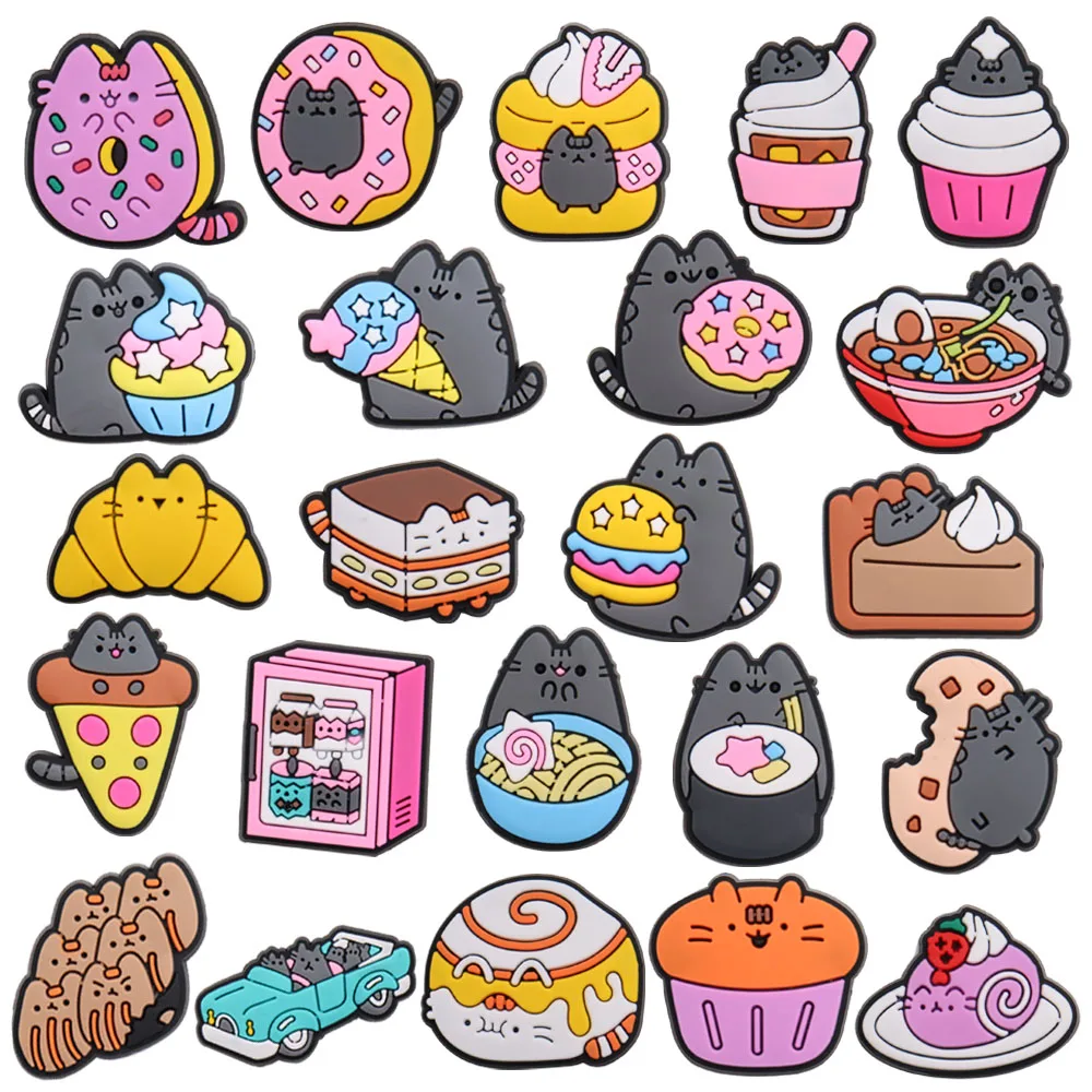 1Pcs PVC Adorable Little Cat Cupcake Sandals Shoe Charms Accessories Food Designer Decoration DIY Adult Bracelet