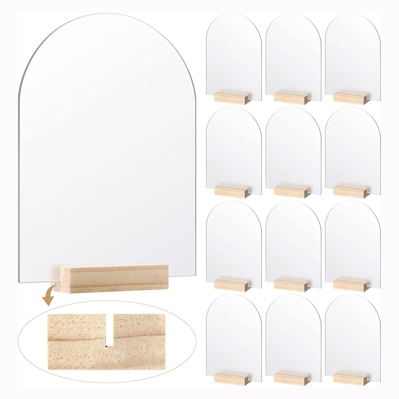 Frosted Arch Acrylic Sign with Wood Stand DIY Blank Acrylic Sheet Table Numbers with Base Holder For Wedding Signs,Events& Party