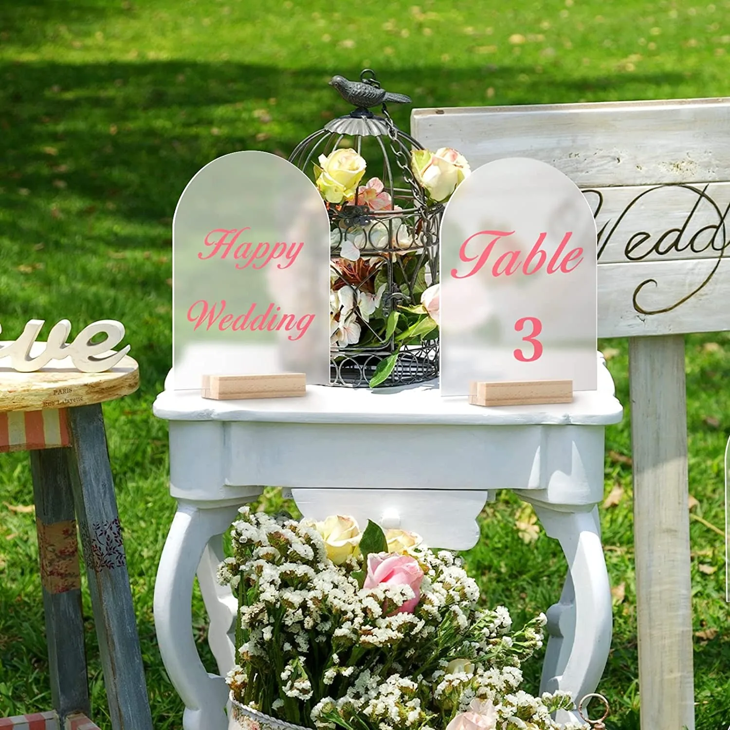 Frosted Arch Acrylic Sign with Wood Stand DIY Blank Acrylic Sheet Table Numbers with Base Holder For Wedding Signs,Events& Party