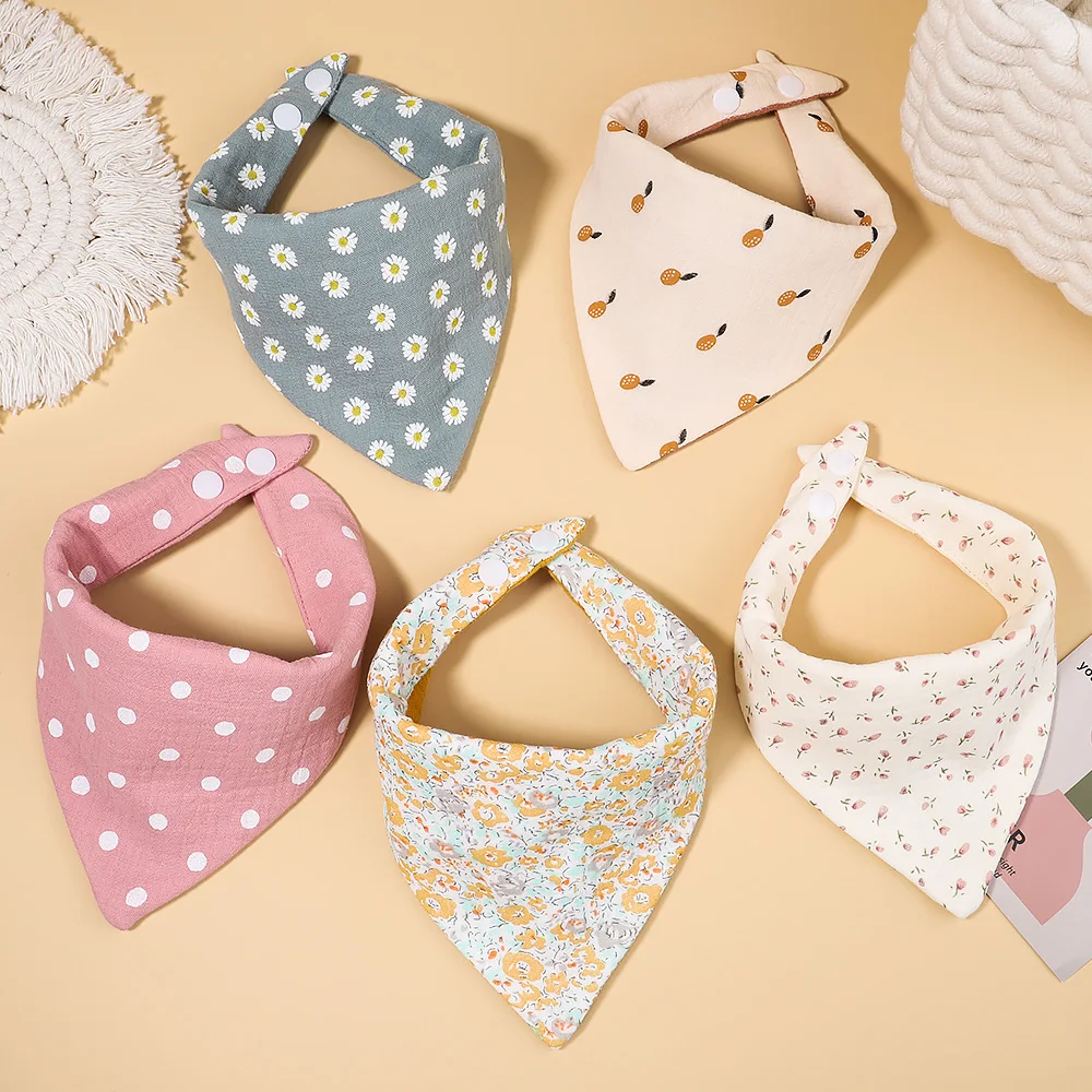 3Pcs/Set Muslin Cotton Baby Bib Newborn Bows Headband Triangle Print Saliva Towel Infant Boy Girl Feeding Burp Cloth Shower Gift