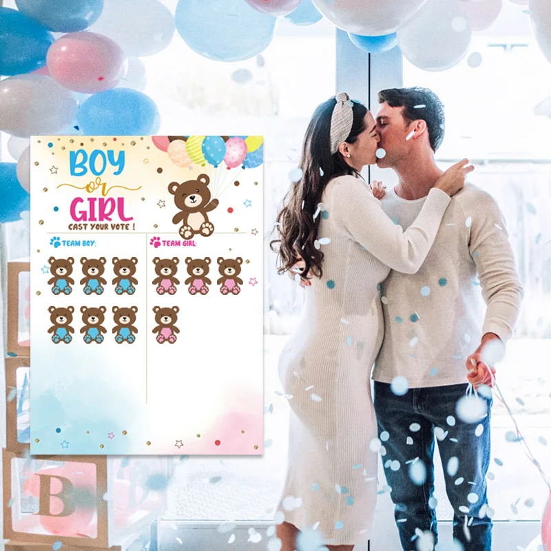 Boy or Girl Gender Reveal Voting Game Poster Board with Stickers Baby Gender Reveal Party Decoration Baby Shower Supplies