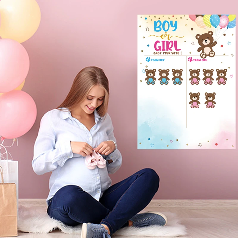 Boy or Girl Gender Reveal Voting Game Poster Board with Stickers Baby Gender Reveal Party Decoration Baby Shower Supplies