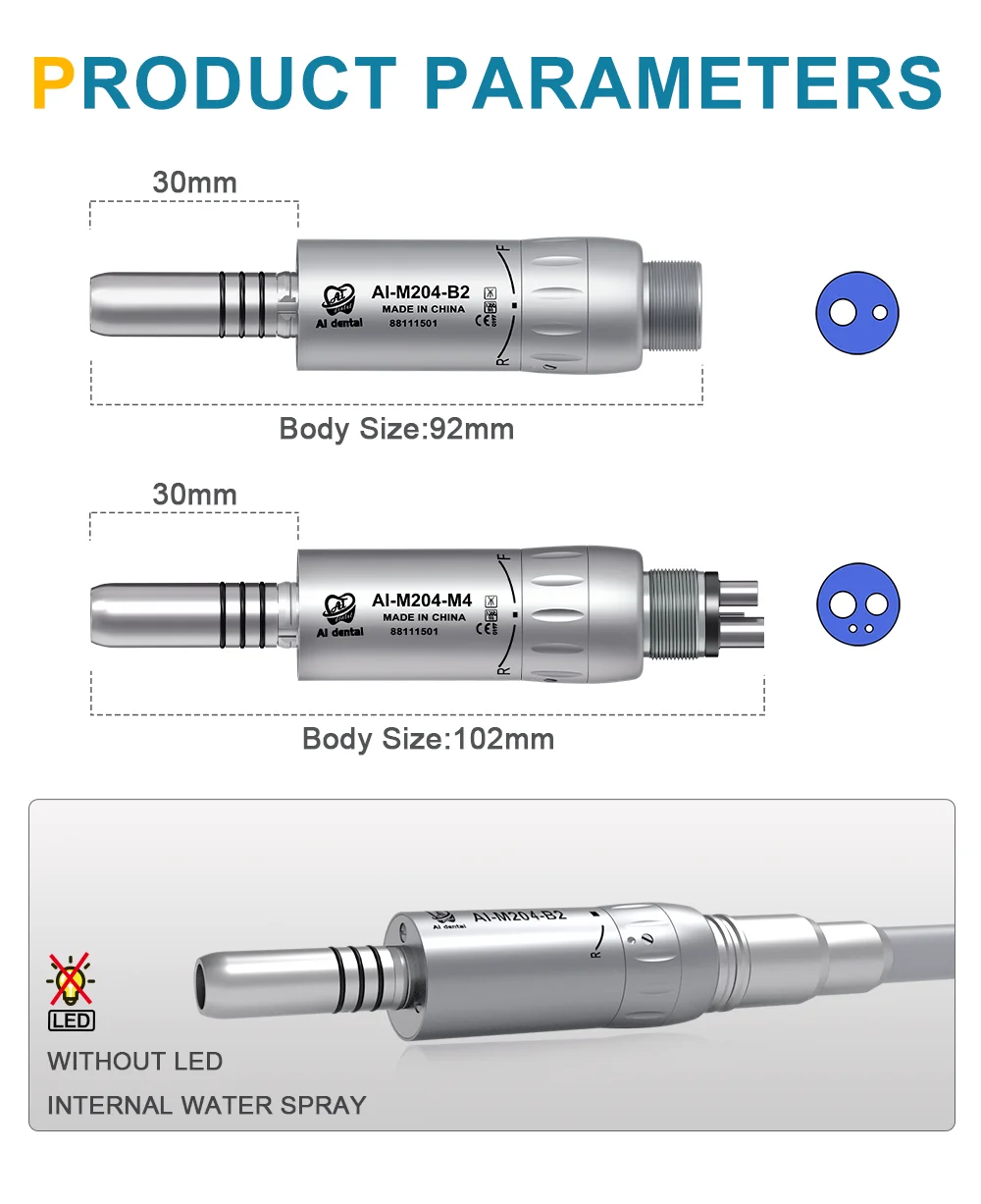 AI-M205-M4/B2 Mini Steel Body Inner Water Spray Air Micromotor Contra Angle Low Speed Straight Handpiece For Dental Chair