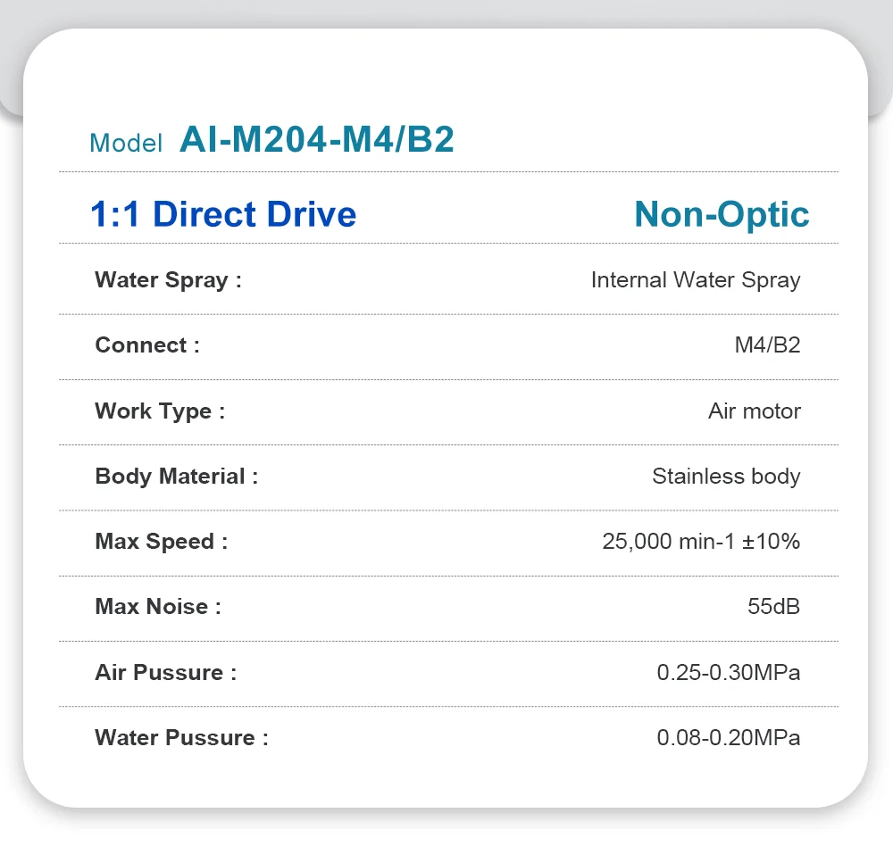 AI-M205-M4/B2 Mini Steel Body Inner Water Spray Air Micromotor Contra Angle Low Speed Straight Handpiece For Dental Chair