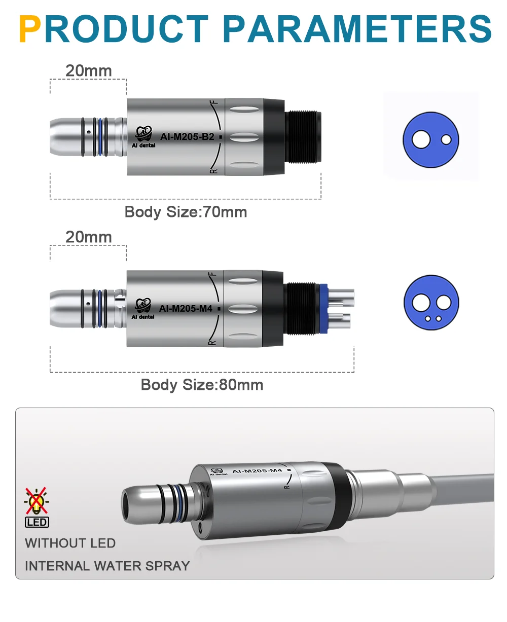 AI-M205-M4/B2 Mini Steel Body Inner Water Spray Air Micromotor Contra Angle Low Speed Straight Handpiece For Dental Chair