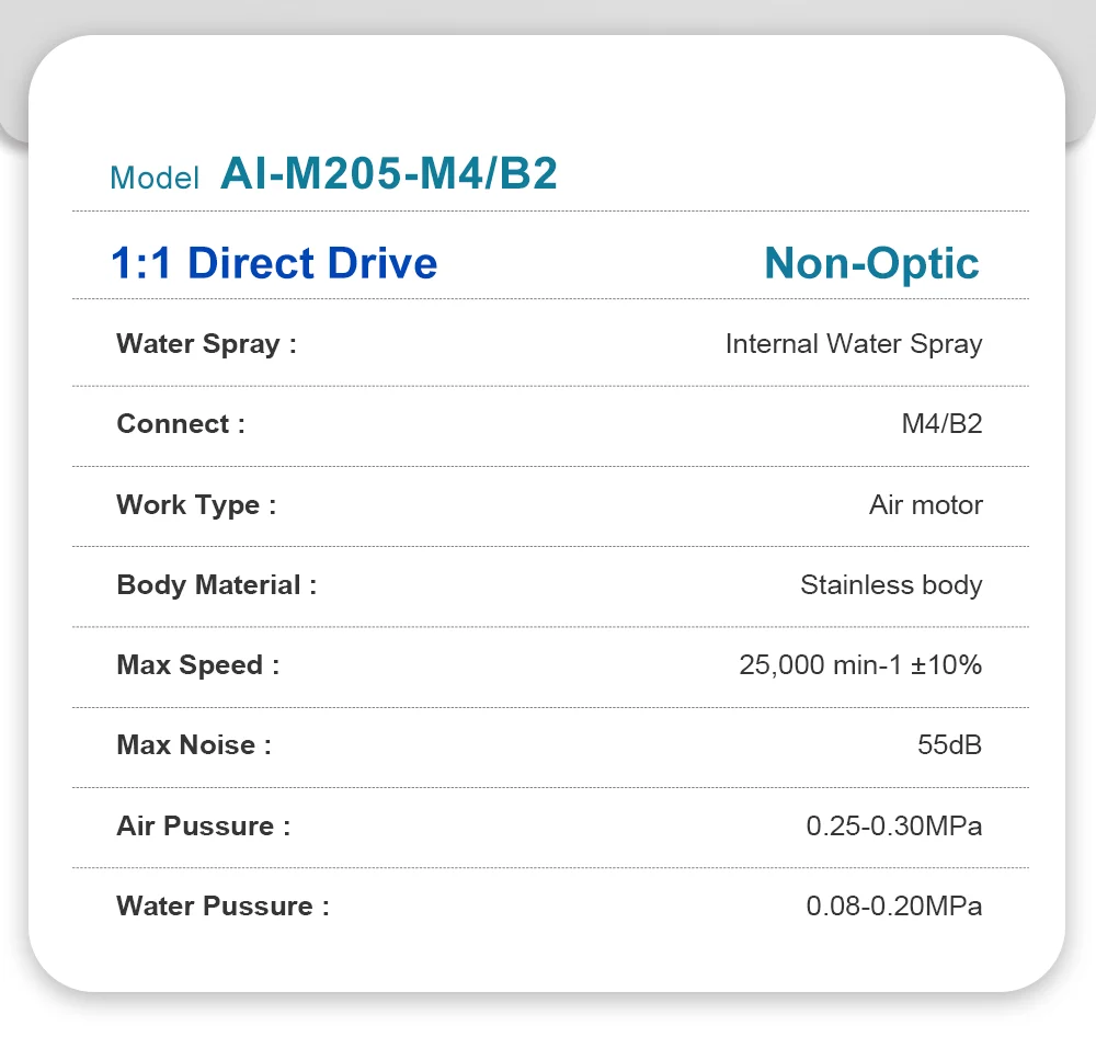 AI-M205-M4/B2 Mini Steel Body Inner Water Spray Air Micromotor Contra Angle Low Speed Straight Handpiece For Dental Chair