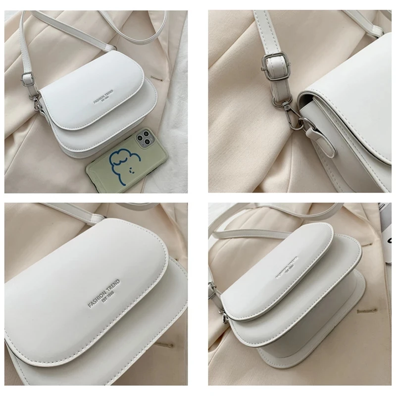 Yogodlns Trendy Saddle Shoulder Bag Women PU Leather Crossbody Bag Simple Solid Color Flap Messenger Bag Designer Handbags Pouch