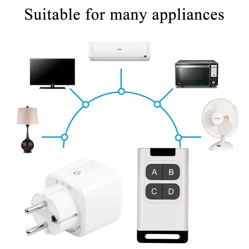 220V Wireless Remote Control Socket Switch EU FR Plug-in Electrical Socket Programmable Outlet Switch for Light,Smart Home 15A