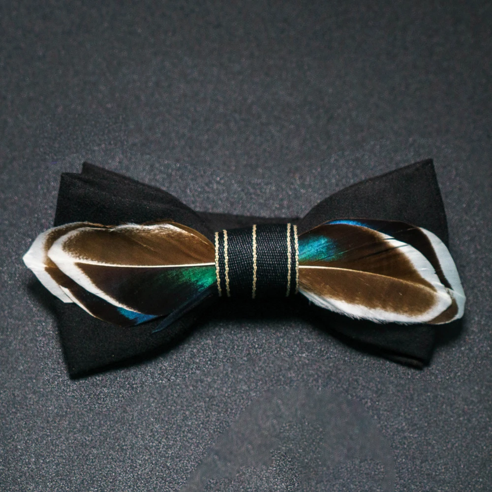 JEMYGINS New Design Men's Wedding Bow Tie Fashion Handmade Feather BowTie Gift for Birthday Party Men Bow Tie Suit Accessories