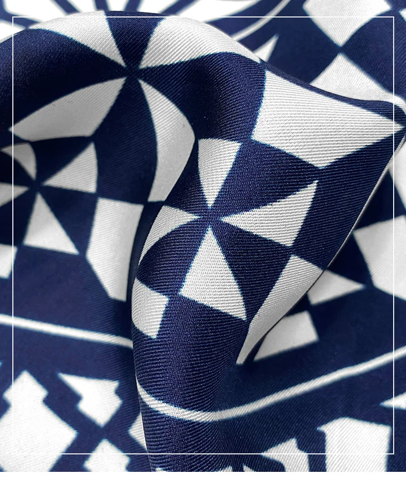 Blue plaid 100% natural silk scarves women real silk twill small square 50cm neck scarf thin hijab woman ladies spring summer