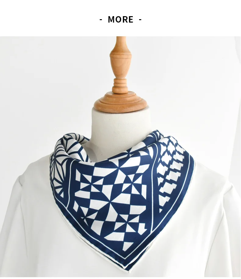 Blue plaid 100% natural silk scarves women real silk twill small square 50cm neck scarf thin hijab woman ladies spring summer