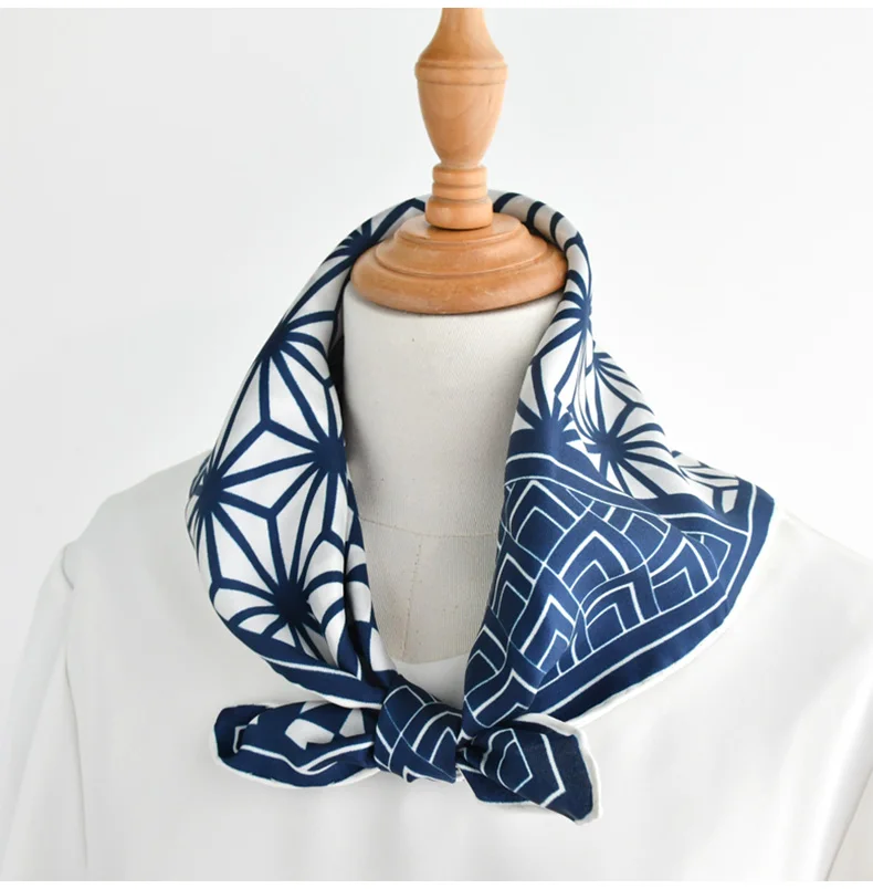 Blue plaid 100% natural silk scarves women real silk twill small square 50cm neck scarf thin hijab woman ladies spring summer