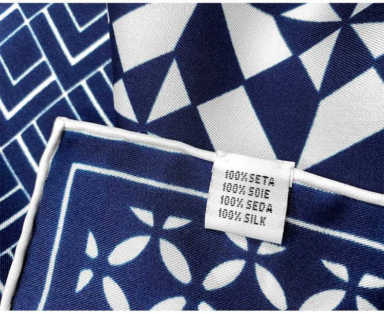 Blue plaid 100% natural silk scarves women real silk twill small square 50cm neck scarf thin hijab woman ladies spring summer
