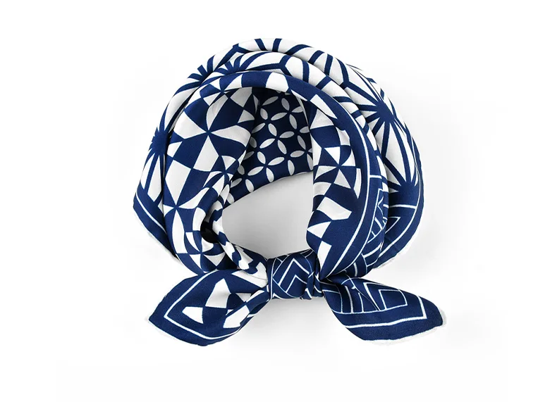 Blue plaid 100% natural silk scarves women real silk twill small square 50cm neck scarf thin hijab woman ladies spring summer