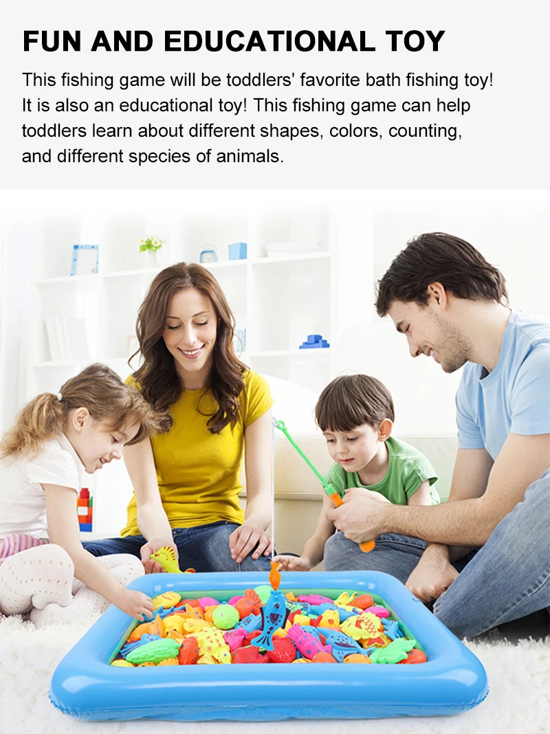 Kids Fishing Toy Set Play Water Toys for Baby Magnetic Rod and Fish with Inflatable Pool Outdoor Sport Toys for Children