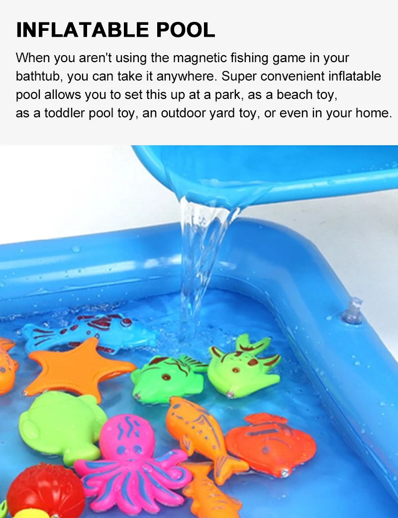 Kids Fishing Toy Set Play Water Toys for Baby Magnetic Rod and Fish with Inflatable Pool Outdoor Sport Toys for Children
