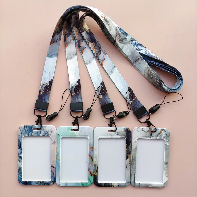 Marble Pattern Lanyard ID Badge Card Holder Office Worker Cardholder Cover Credit Card Case Card Protector Christmas Gift