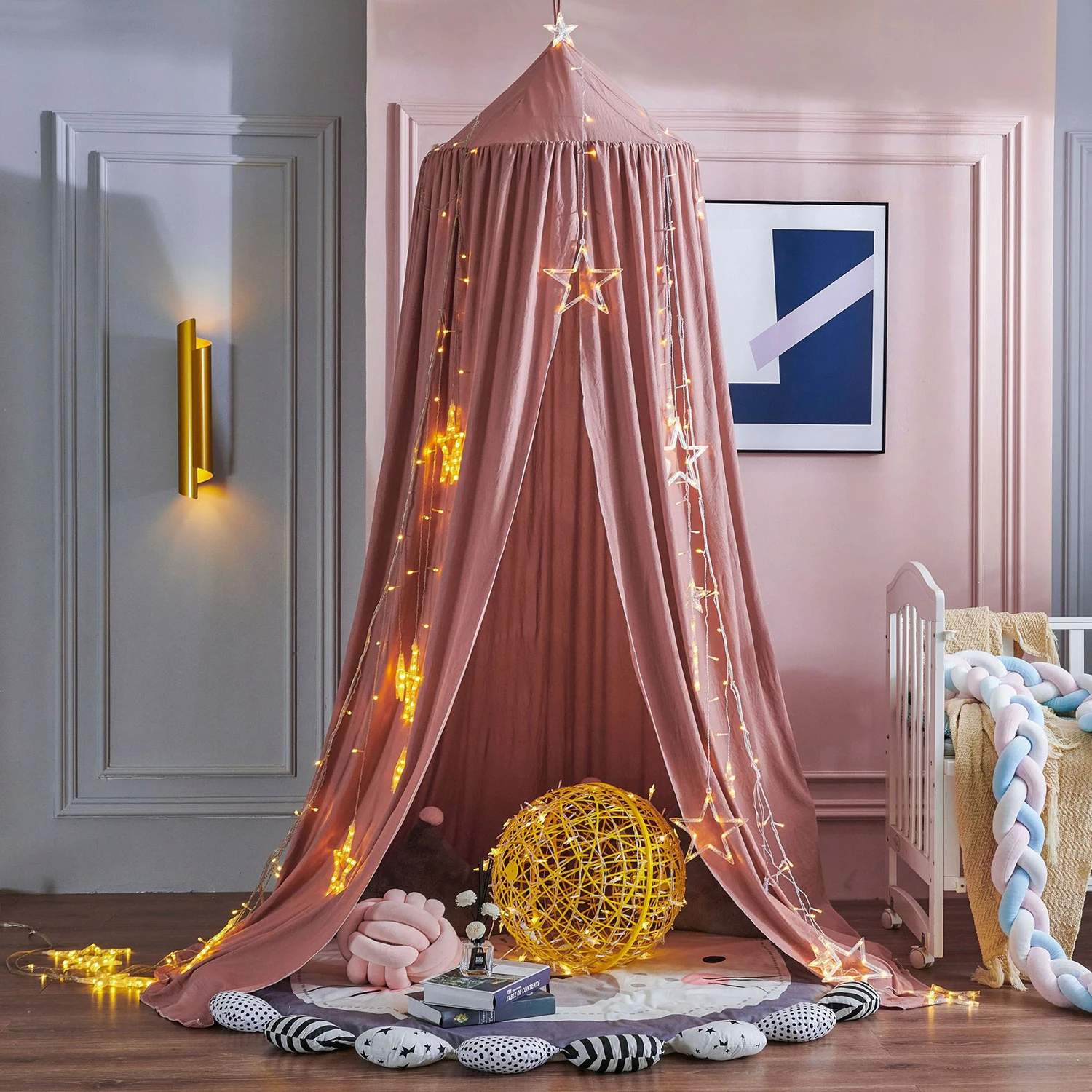 Battilo Kids Bed Mosquito Net Bed Canopy for Boys & Girls Room Bed Curtain for Child Crib Children Tent Hanging Round Play Tent