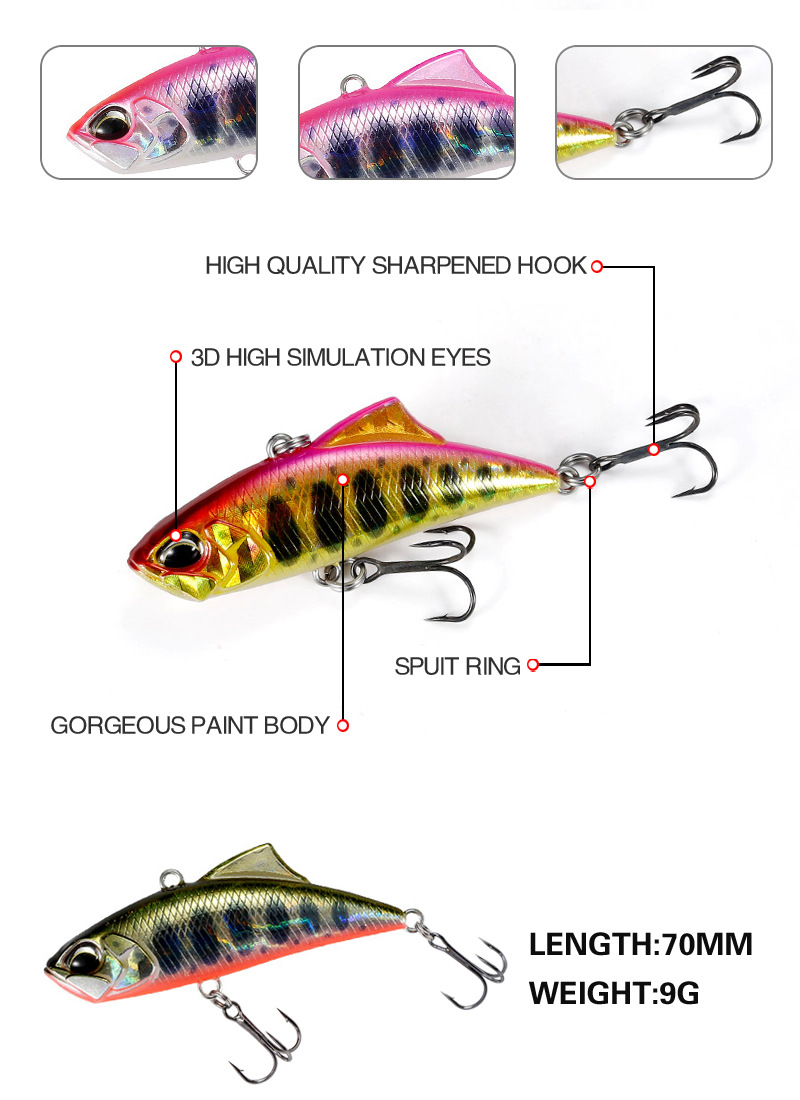 Japan VIB Fishing Lures Spearhead RYUKI Vibration 45S Lure for Summer and Winter Artificial Bait Trouts Tackle Pike Accessories