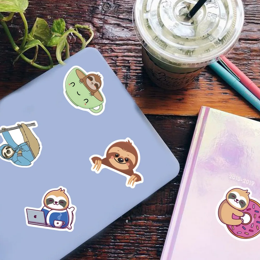 50/100pcs Cute Sloth Stickers Laptop Phone Fridge Guitar Notebook Skateboard Cartoon Graffiti Animal Sticker Decal for Kids Gift