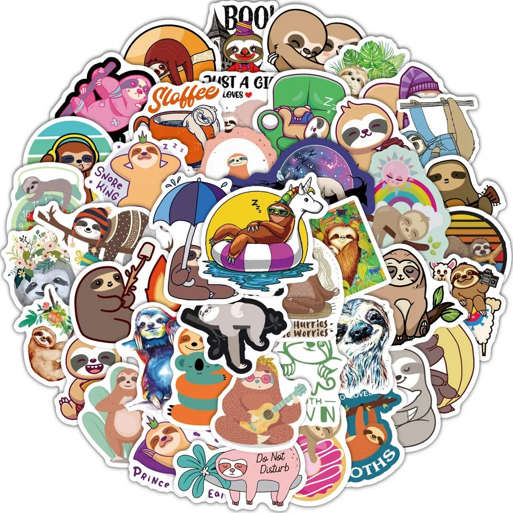 50/100pcs Cute Sloth Stickers Laptop Phone Fridge Guitar Notebook Skateboard Cartoon Graffiti Animal Sticker Decal for Kids Gift