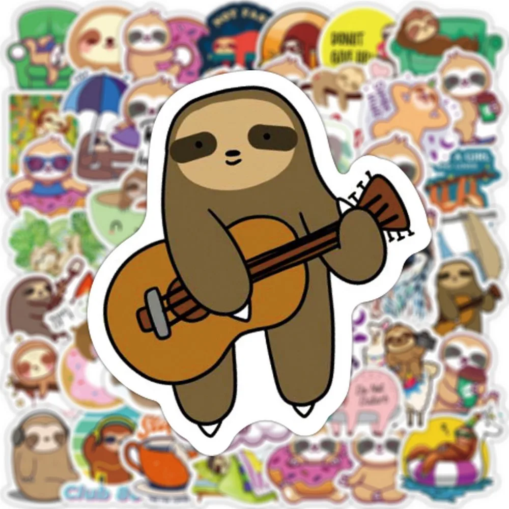 50/100pcs Cute Sloth Stickers Laptop Phone Fridge Guitar Notebook Skateboard Cartoon Graffiti Animal Sticker Decal for Kids Gift