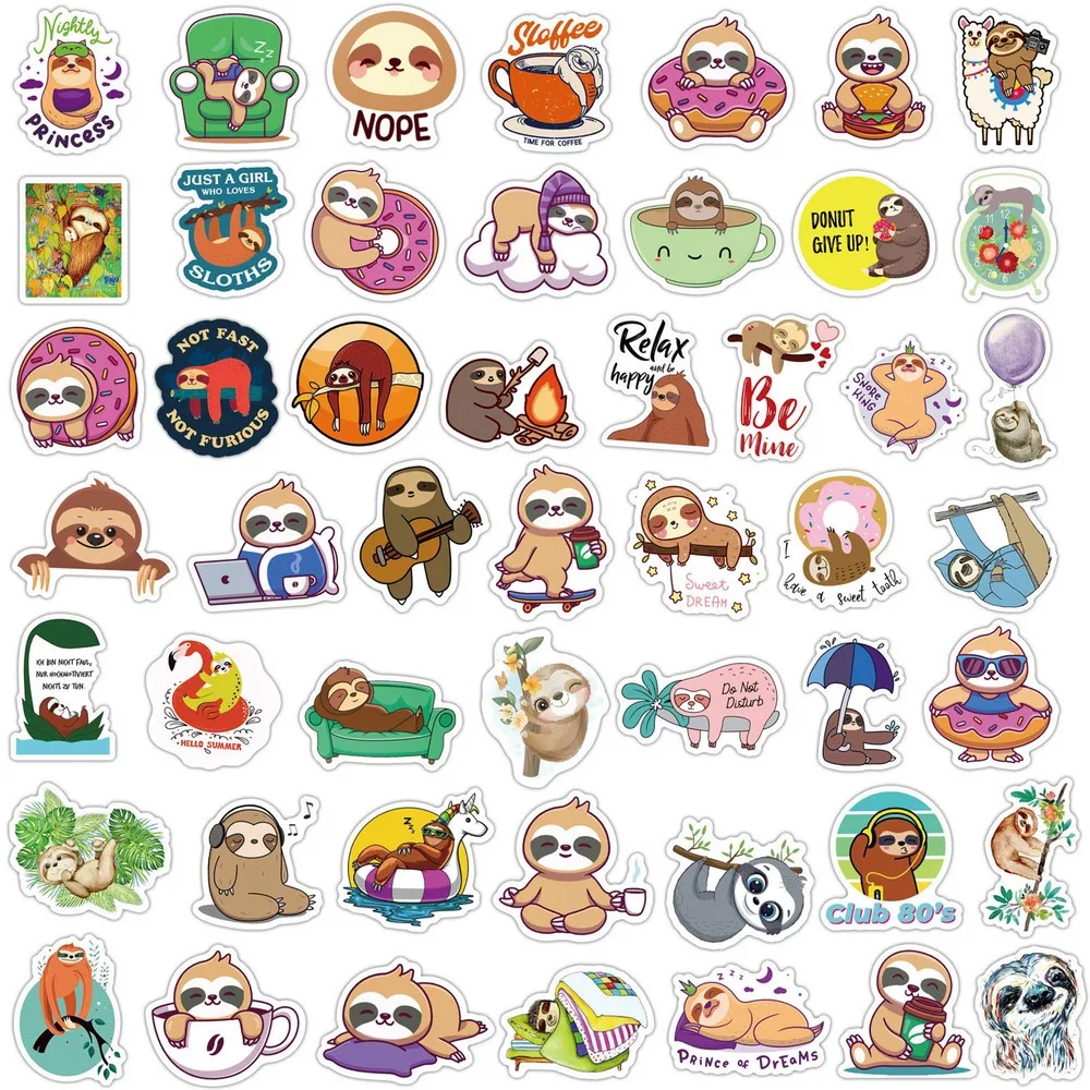 50/100pcs Cute Sloth Stickers Laptop Phone Fridge Guitar Notebook Skateboard Cartoon Graffiti Animal Sticker Decal for Kids Gift