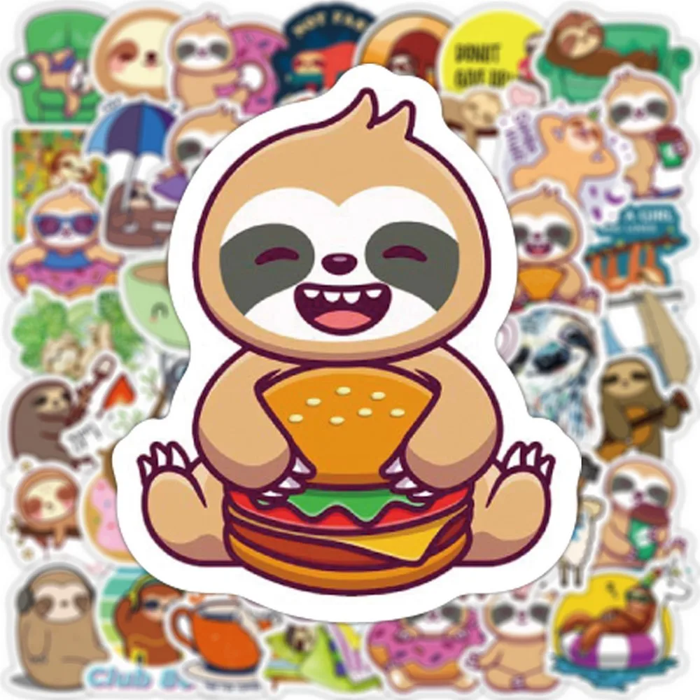 50/100pcs Cute Sloth Stickers Laptop Phone Fridge Guitar Notebook Skateboard Cartoon Graffiti Animal Sticker Decal for Kids Gift