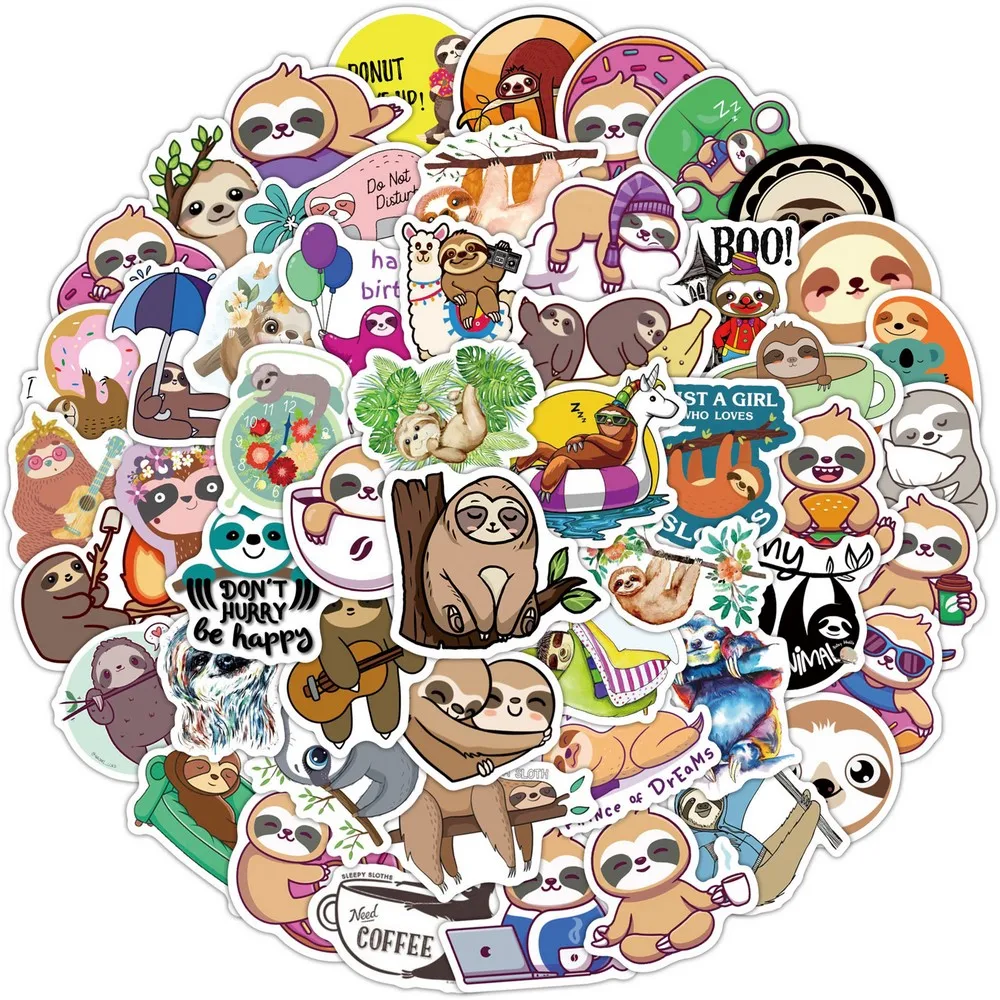 50/100pcs Cute Sloth Stickers Laptop Phone Fridge Guitar Notebook Skateboard Cartoon Graffiti Animal Sticker Decal for Kids Gift