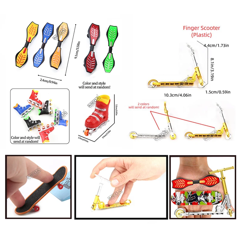 Plastic Fingerboard Toys with Scooter Roller Skating Shoes Tools Wooden Skateboard Platform Finger Skteboard Kits for Kids