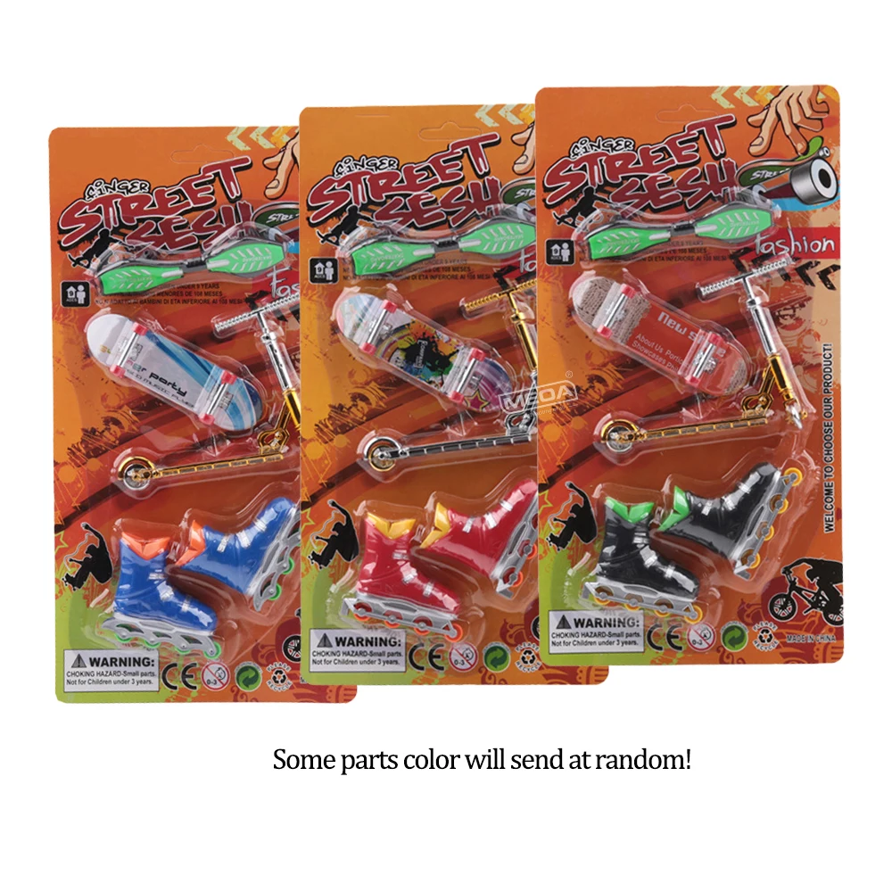 Plastic Fingerboard Toys with Scooter Roller Skating Shoes Tools Wooden Skateboard Platform Finger Skteboard Kits for Kids