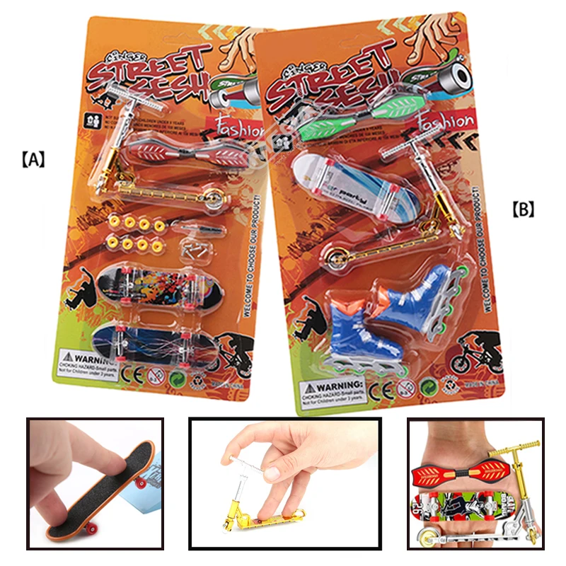 Plastic Fingerboard Toys with Scooter Roller Skating Shoes Tools Wooden Skateboard Platform Finger Skteboard Kits for Kids