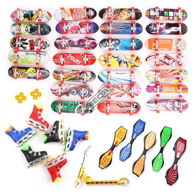 Plastic Fingerboard Toys with Scooter Roller Skating Shoes Tools Wooden Skateboard Platform Finger Skteboard Kits for Kids