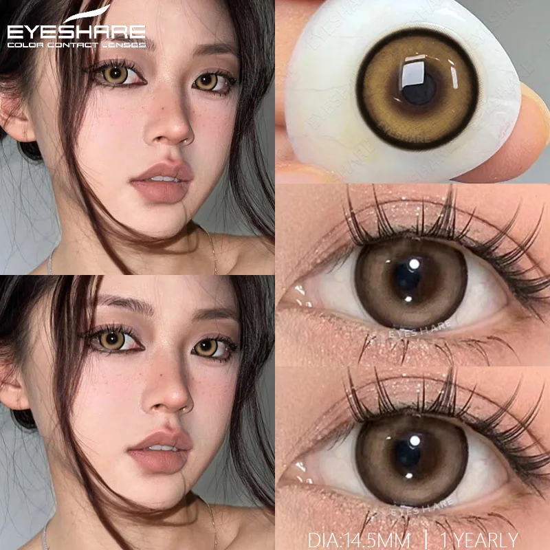 EYESHARE Natural Brown Color Contact Lenses for Eyes 1Pair Colored Lenses Beautiful Pupil Makeup Yearly Use Eye Colored Contacts