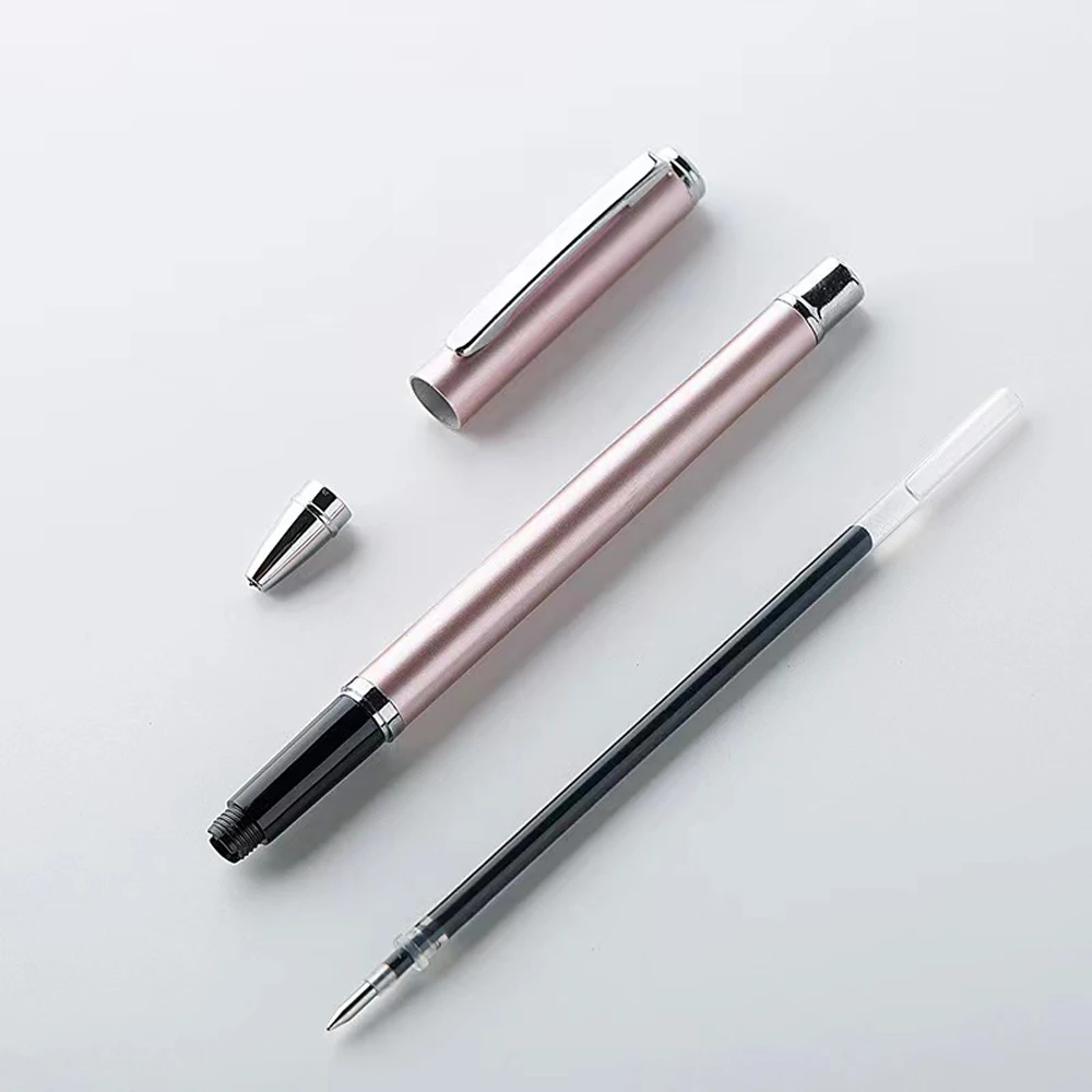 1+20Pcs Metal Gel Ink Sign Pen Rotating 0.5MM Black Switzerland Refill Business Signing School Office Stationery Ballpen