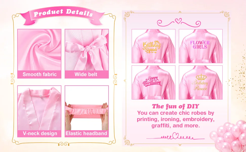 10/6Packs Birthday Squad Robes Spa Party Girls Queen Robe Soft Silk Satin Kimono Bathrobes DIY Bathrobes with Blindfold Headband