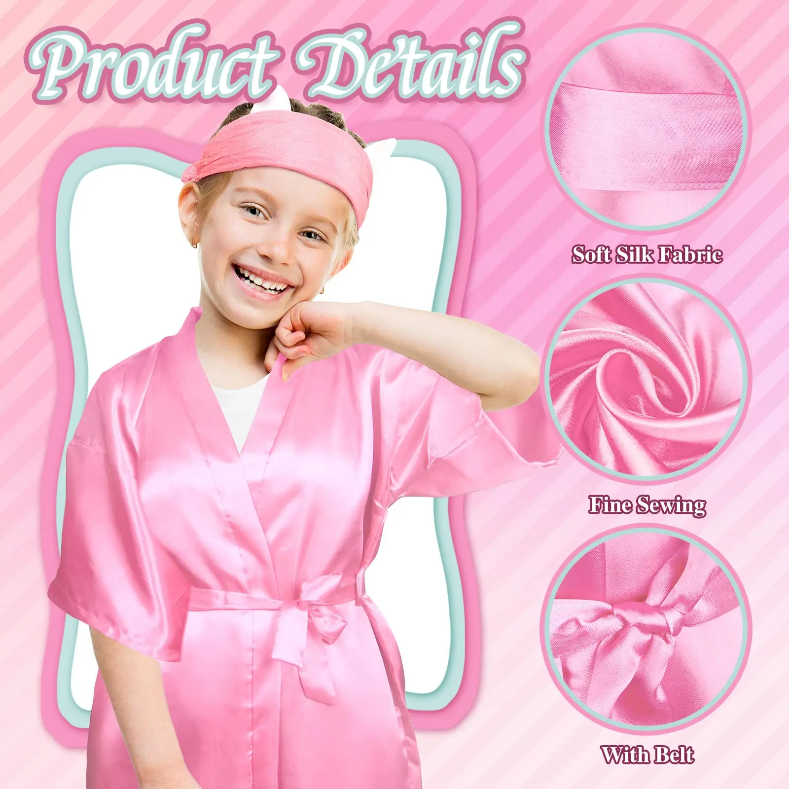 10/6Packs Birthday Squad Robes Spa Party Girls Queen Robe Soft Silk Satin Kimono Bathrobes DIY Bathrobes with Blindfold Headband