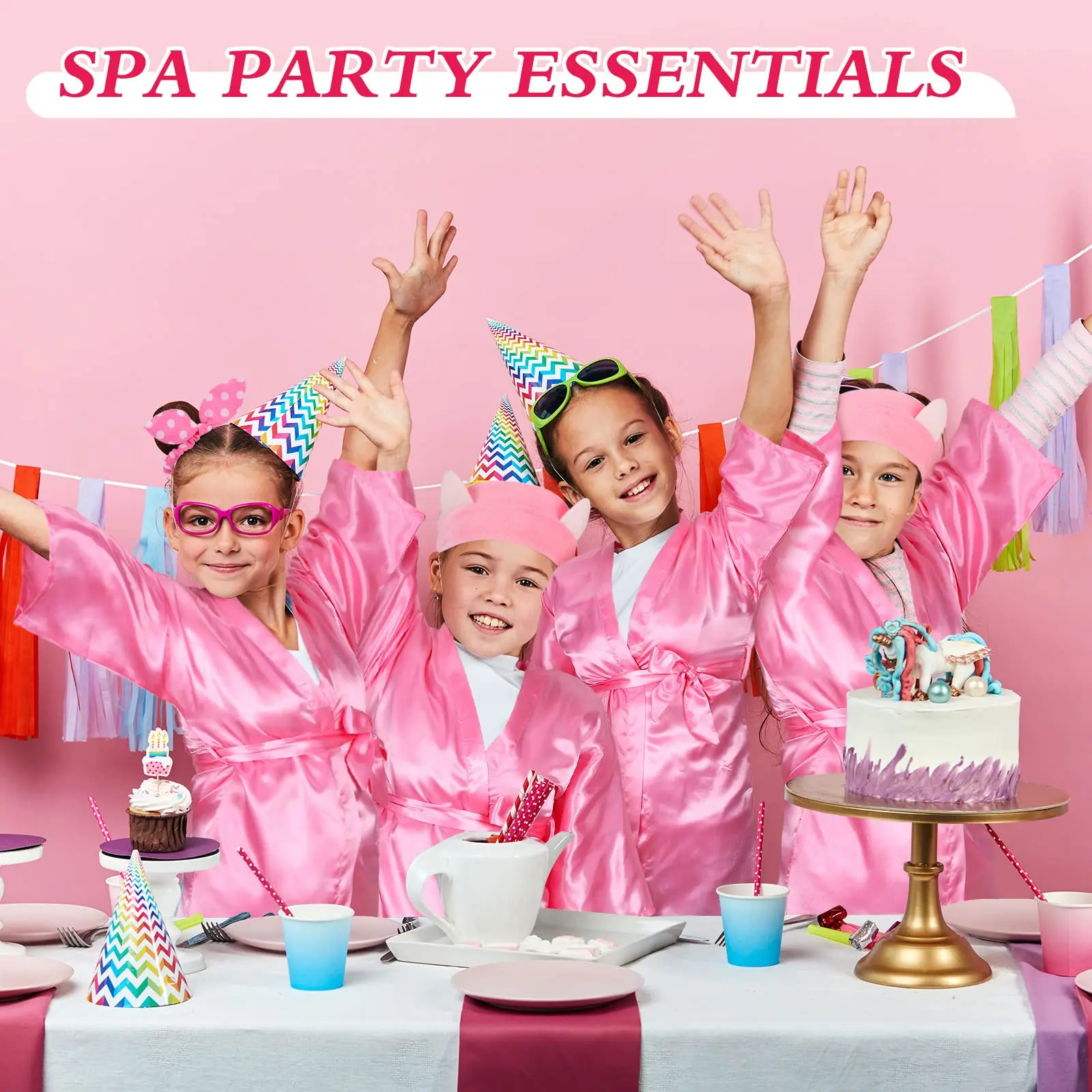 10/6Packs Birthday Squad Robes Spa Party Girls Queen Robe Soft Silk Satin Kimono Bathrobes DIY Bathrobes with Blindfold Headband