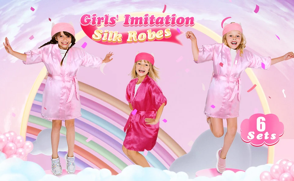 10/6Packs Birthday Squad Robes Spa Party Girls Queen Robe Soft Silk Satin Kimono Bathrobes DIY Bathrobes with Blindfold Headband